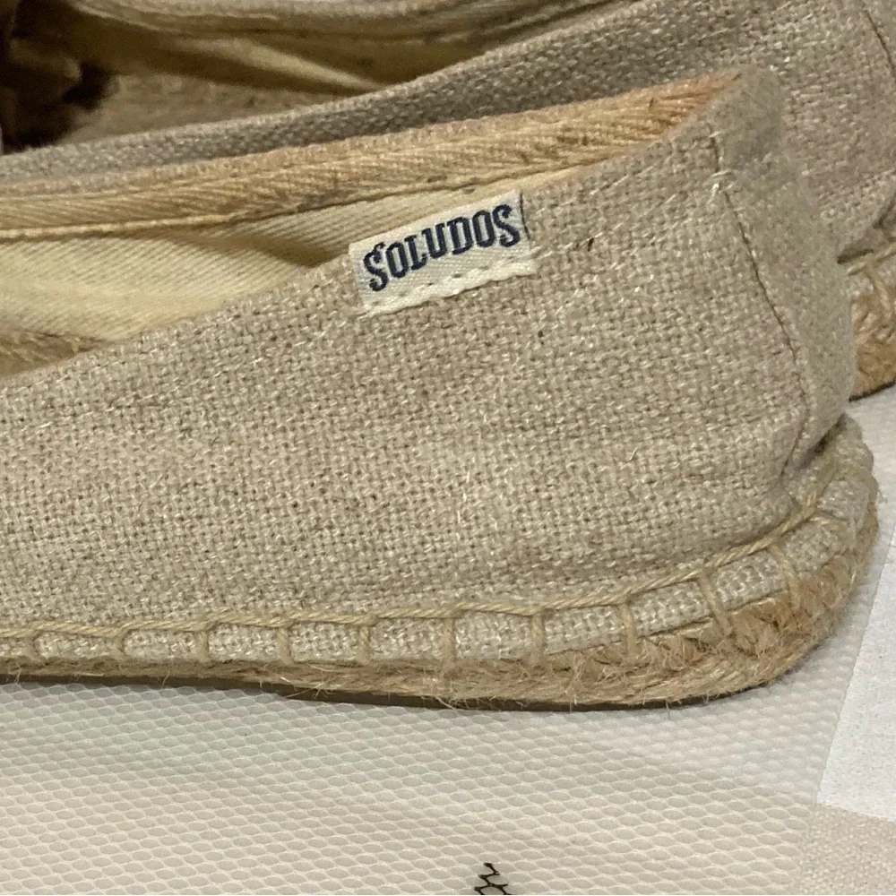 Soludos Beige Espadrille Slippers with Black Eye Embroidery